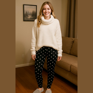 Just Cozy Fur-lined leggings XS-S black polka dot